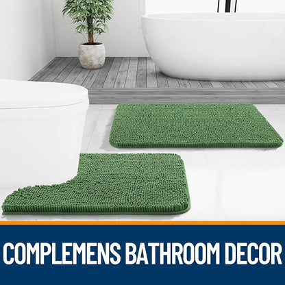 OLANLY Large Bathroom Rugs 40x24, Extra Soft Absorbent Chenille Bath Rugs, Rubber Backing Quick Dry, Machine Washable Bath Mats for Bathroom Floor, Tub and Shower, Home Decor Accessories, Olive Green