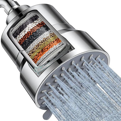 Filtered Shower Head, 3 Modes High Pressure Shower Head with 15 Stage Hard Water Filter Cartridge for Remove Chlorine and Harmful Substances