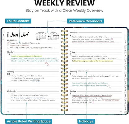 Planner 2026-2027, Academic Year Monthly & Weekly Planner Caledndar, July 2026 - June 2027, Hardcover Large Planning Agenda Book with Tabs for School Office Supplies, 8.5" x 11" - Coastal Contours