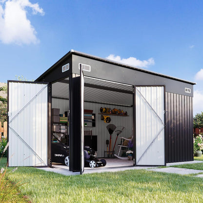 Aoxun 11.5’x7.5’ Shed Outdoor Storage Shed with Triple Lockable Door Metal Storage Cabinet with Slopping Roof for Tools Bicycles Storage for Garden, Patio, Courtyard
