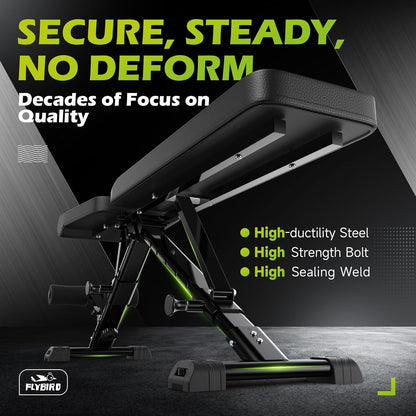 FLYBIRD Weight Bench, Adjustable Strength Training Bench for Full Body Workout with Fast Folding-New Version