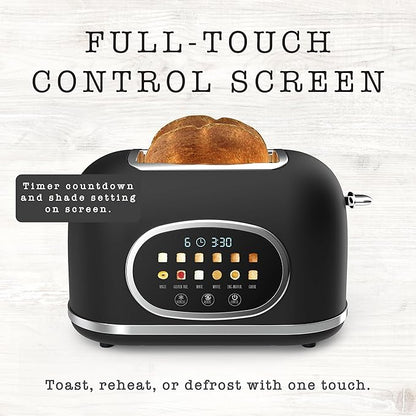 Rae Dunn Retro Digital Electric Toaster, 2 Slice Stainless Steel Toaster With Touchscreen, Countdown Timer, 6 Shade Settings, Wide Slots, High Lift Lever, Bagel, Defrost & Reheat, Digital Black