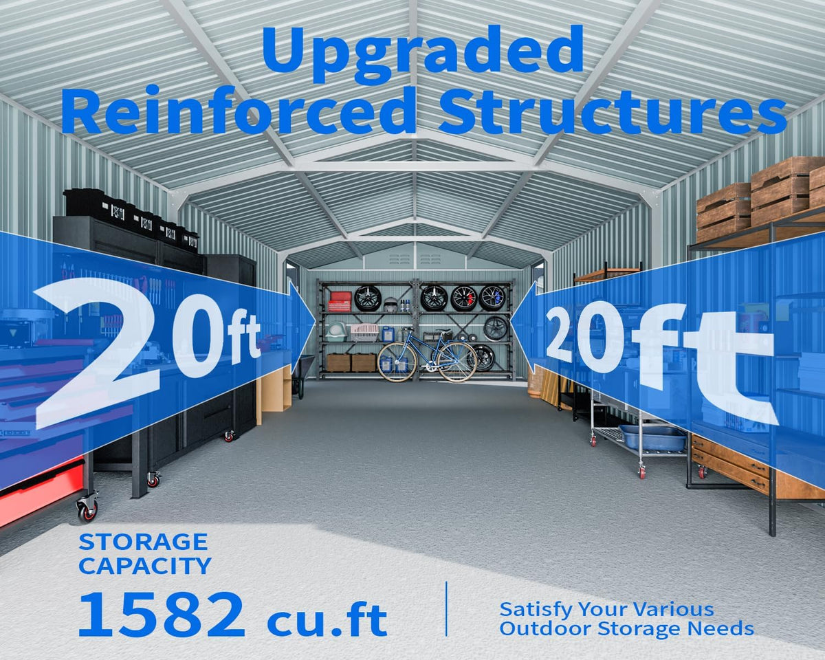 20 x 13 FT Outdoor Storage Shed, Metal Garage Shed with 2 Lockable Doors, Large Metal Building with 4 Air Vents, Galvanized Steel Prefab Storage House for Car, Truck, Bike, Tool, Dark Gray (Upgrade)