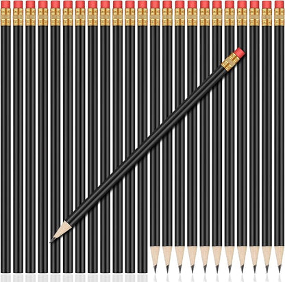 Outus 24 Pieces Round Pencils Cute HB Graphite Wood Pencils Bulk with Eraser for School Writing Drawing Sketching Wedding Office Supplies(Black)