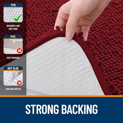 OLANLY Bathroom Rugs 30x18, Extra Soft Absorbent Chenille Bath Rugs, Rubber Backing Quick Dry, Machine Washable Bath Mats for Bathroom Floor, Tub and Shower, Home Decor Accessories, Red