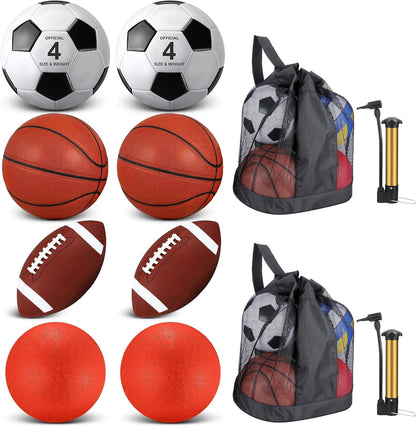 Liliful 8 Pcs Sport Balls Set with Pump Mesh Bag Gifts for Kid Teen Operation Christmas Basketball Soccer Football Playground Ball for Christian Charity Donation Student Team PE Class