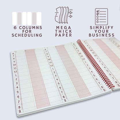 Portage Notebooks Appointment Book - Large 12.75" x 13.5" Undated Planner for Daily Scheduling - 6 Column Professional Daily Planner Undated for Office, Home, or Salon Use