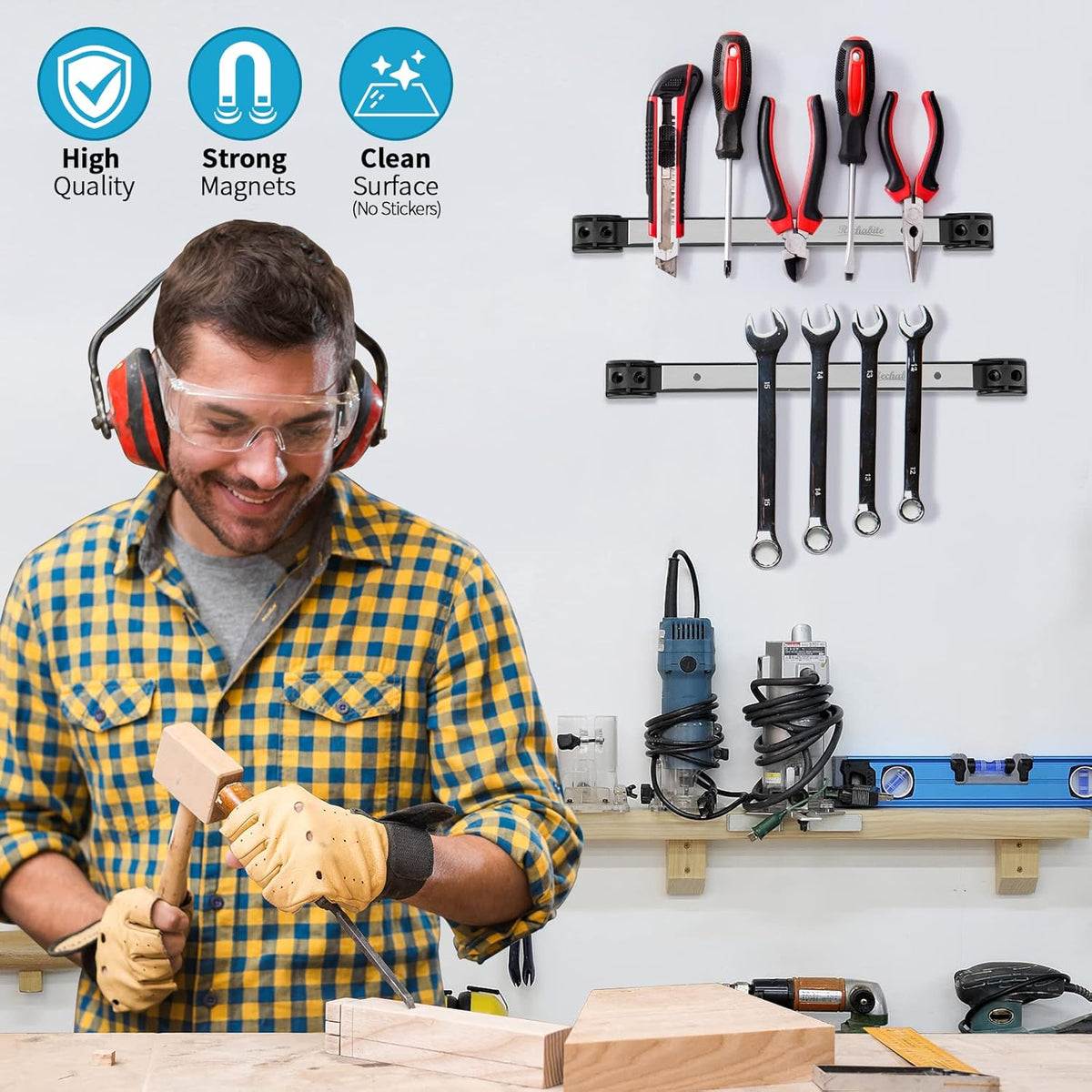 4 Pieces 12" Magnetic Tool Holder Strip, Stainless Steel Surface Tool Magnet Bar, Metal Tool Organizer Rack for Garage Organization, Easy To Install in Workshop, Mounting Screws Included