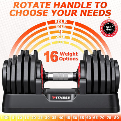 Adjustable Dumbbells Set of 2, 1 Hand Adjustable Weights Dumbbells Set, 5 in 1/10 in 1 Free Dumbbell with Anti-Slip Texture Handle, 25/55/80lb Pair Weight Set For Home Gym Suit both Men and Women