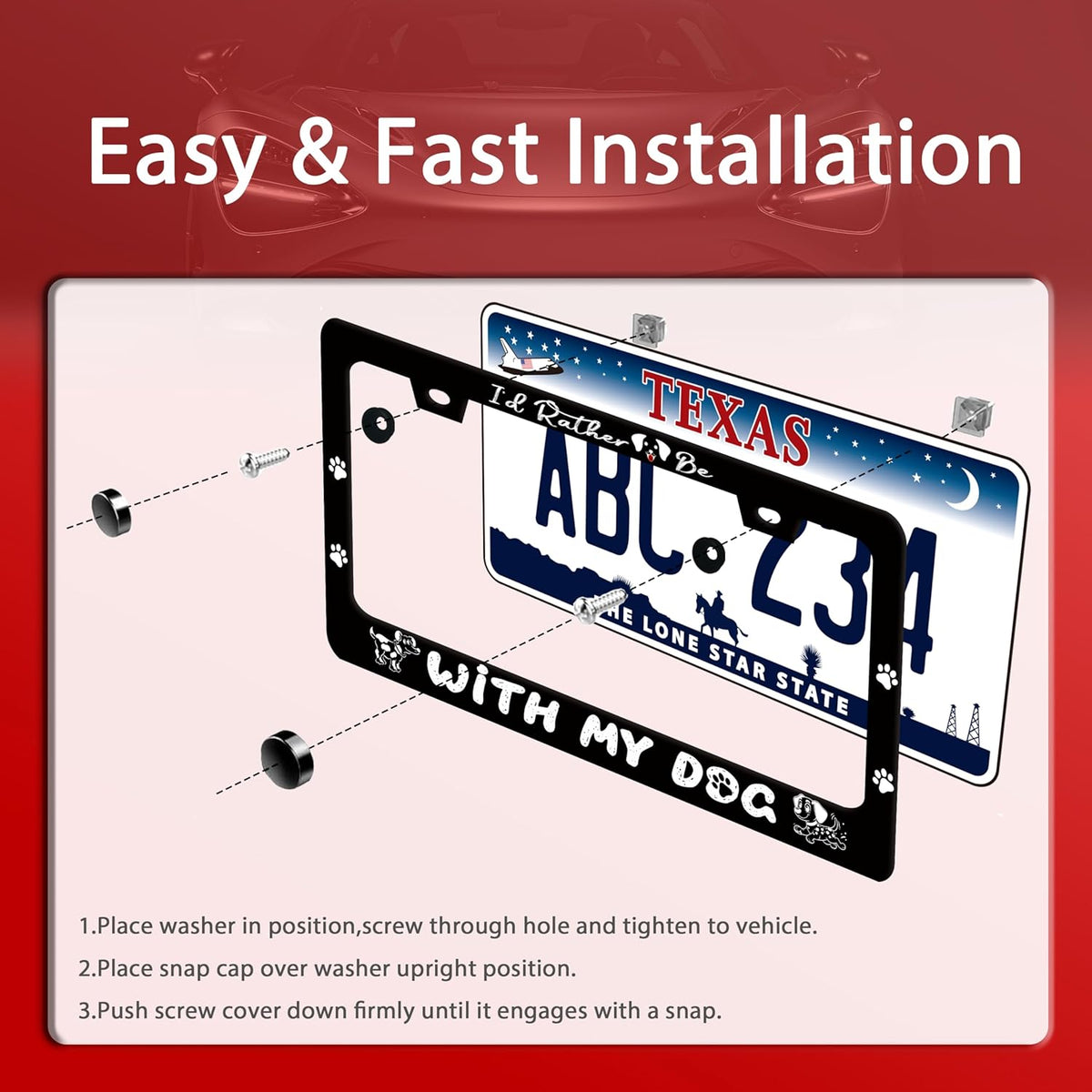 I'd Rather Be with My Dog License Plate Frame Pet License Plate Holder Funny Stainless Steel Accessories Cars Decor with 2 Holes and Screws Fits Standard Us Ca Vehicles 12.2 X 6 in