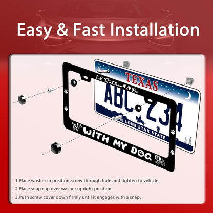 I'd Rather Be with My Dog License Plate Frame Pet License Plate Holder Funny Stainless Steel Accessories Cars Decor with 2 Holes and Screws Fits Standard Us Ca Vehicles 12.2 X 6 in