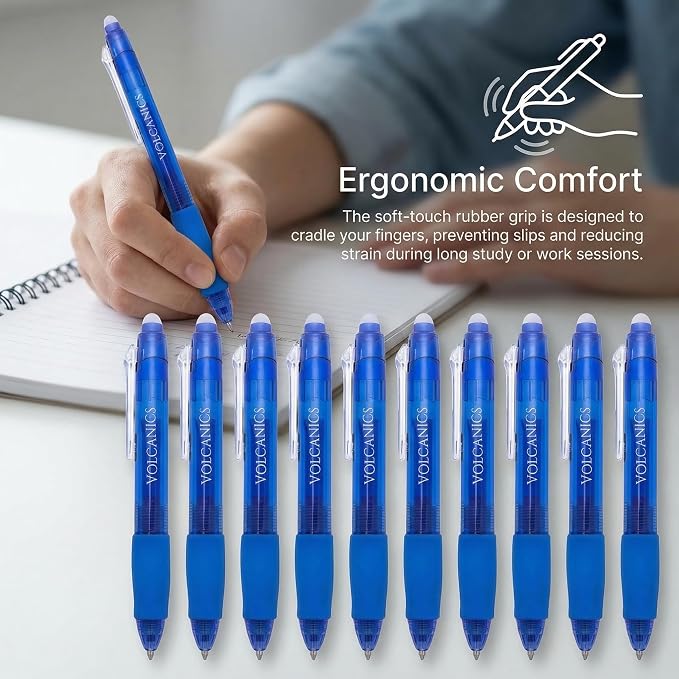 Volcanics Retractable Clicker Erasable Gel Pens, Blue Ink, 0.7mm, 72 Pack