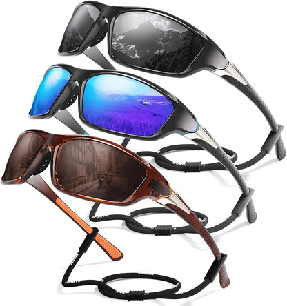 3 Pack Polarized Sports Sunglasses for Men, Mens Sunglasses Wrap Around UV400 Protection for Cycling Fishing Driving