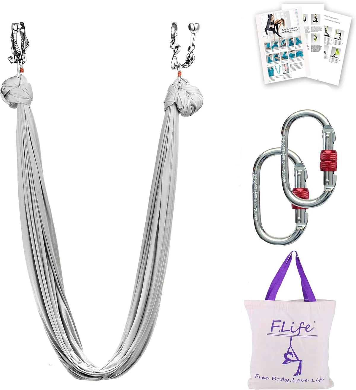 F.Life Aerial Silk Yoga Hammock & Swing for yoga Inversion,Strength training,starter hardware kit