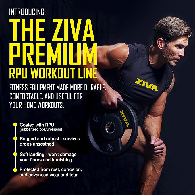ZIVA Olympic Weight Plate – Premium Urethane-Coated Grip Disc with 2" Stainless Steel Insert and 3-Position Handle – Sold Individually (2.5–45 lb) Does not fit Standard Studio Barbell