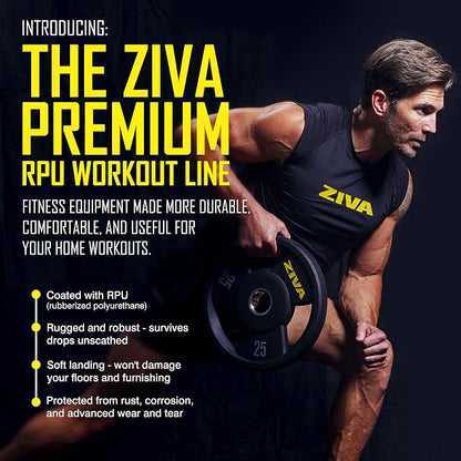 ZIVA Olympic Weight Plate – Premium Urethane-Coated Grip Disc with 2" Stainless Steel Insert and 3-Position Handle – Sold Individually (2.5–45 lb) Does not fit Standard Studio Barbell