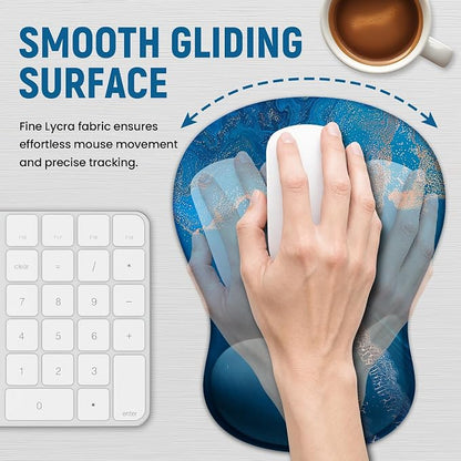 Ergonomic Mouse Pad with Wrist Rest, Gel Wrist Support, Coastal | 10.2 x 7.6 in Mouse Pad with Smooth Fabric Surface and Non-Slip Rubber Base for Office, Home, Study, and Gaming