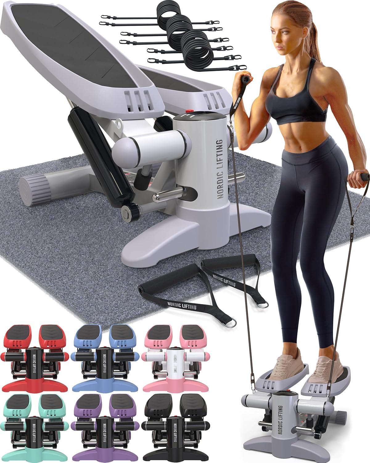 Nordic Lifting Mini Stepper Machine – Stair Climber w/Resistance Bands & LCD – Home Workout Stepper
