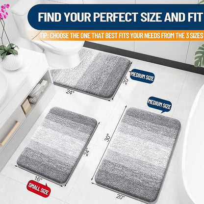 OLANLY Large Bathroom Rugs Mat 45x27, Extra Soft Absorbent Microfiber Bath Rugs, Rubber Backing, Quick Dry, Washable Bath Mats for Bathroom Floor, Tub and Shower, Home Decor Accessories, Light Grey