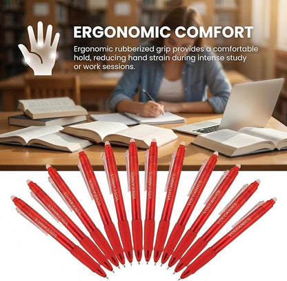 Volcanics Erasable Gel Pens Red Ink, 0.7MM,36 Pack Retractable Clicker Gel Ink Pen, Fine Point Smooth Writing for Office Work Journaling