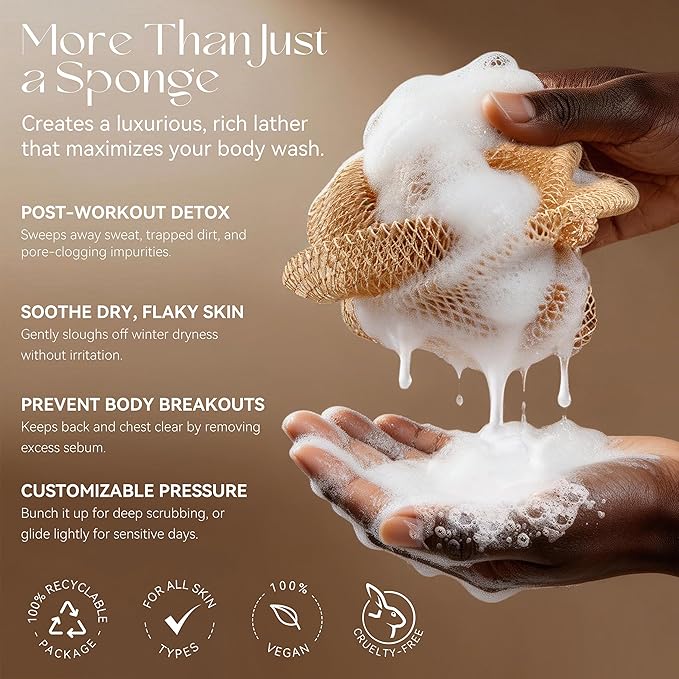 CORATED Authentic African Net Sponge with Knots, Shower Loofah Exfoliating Bath Sponge, Body Scrubber for Women and Men Daily Use Body Care, Travel Portable, Durable Bath Accessories for Bathroom