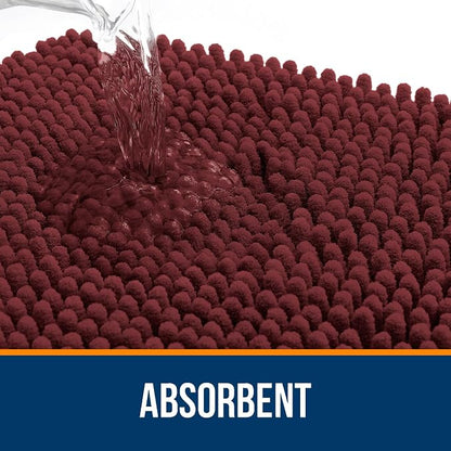 OLANLY Toilet Rugs U-Shaped 20x20, Extra Soft Absorbent Chenille Contour Bathroom Rugs for Toilet, Dry Quickly, Machine Washable, Non-Slip Bath Mat, Andorra Red-Brown