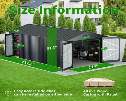 10x20 FT Upgrade Outdoor Storage Shed, Metal Garage Shed with 2 Lockable Doors, Large Metal Building with 4 Air Vents, Galvanized Steel Prefab Garage Sheds for Car, Truck, Bike, Tool, Black