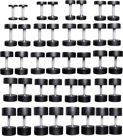 REP Fitness Urethane Coated Round Dumbbells, 5 to 100 lbs, Singles or Pairs, With or Without Rack, Steel Core, Rubber Encased, Chrome Handles, Professional Weights for Home Gym Strength Training