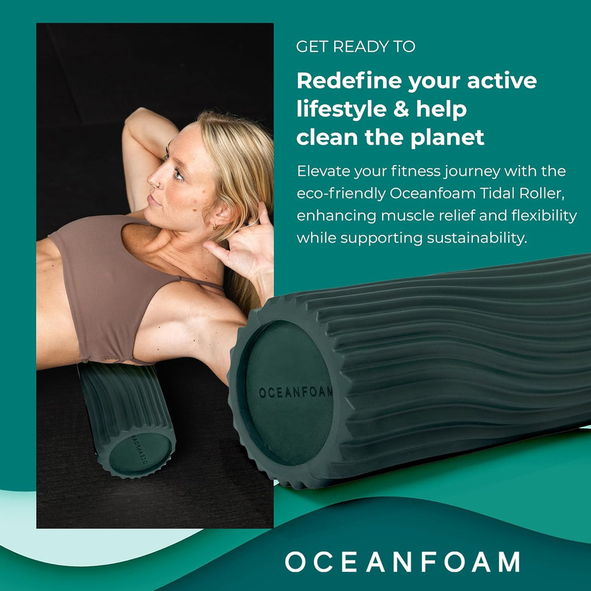 Oceanfoam Tidal Roller - Hunter - Muscle Massage Foam Roller for Back Pain & Stretching - Firm and Ergonomic Wide Wave Textured - Yoga, Athletics, & Wellness - Full Size, 20" x 5"