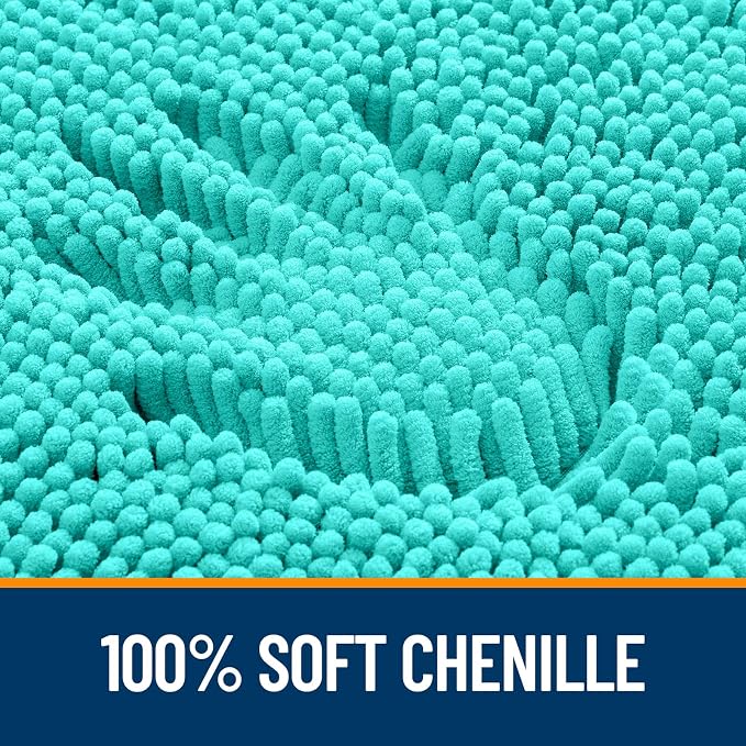 OLANLY Toilet Rugs U-Shaped 24x20, Extra Soft Absorbent Chenille Contour Bathroom Rugs for Toilet, Dry Quickly, Machine Washable, Non-Slip Bath Mat, Teal