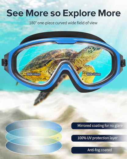 Adult Swimming Goggles,Leak-Proof,Anti-Fog Pool Glasses,Wide View Swim Goggles with Ear Plugs and Nose Clip