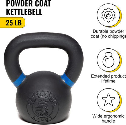 Kettlebell Kings Powder Coated Kettlebell Weights 5-90 LB | Workout Gym Equipment & Strength training sets for Women & Men | Durable Coating for Grip Strength, Rust Prevention