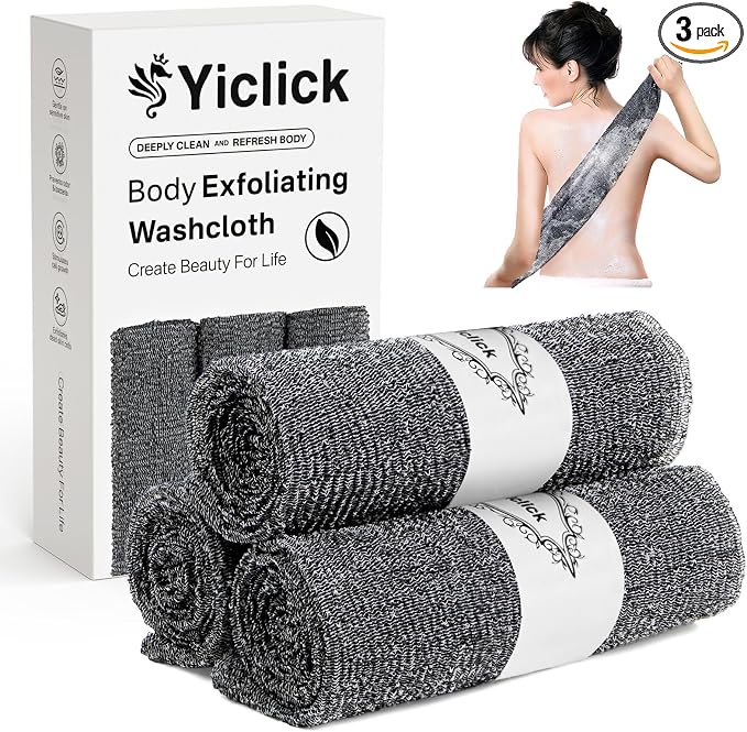 Yiclick Exfoliating Washcloth Towel, Japanese Exfoliating Bath Wash Cloth for Body Exfoliation, Korean Back Scrubber Washer for Shower, African Net Sponge Brush Loofah Exfoliator (Grey)