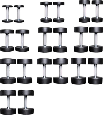 REP Fitness Urethane Coated Round Dumbbells, 5 to 100 lbs, Singles or Pairs, With or Without Rack, Steel Core, Rubber Encased, Chrome Handles, Professional Weights for Home Gym Strength Training