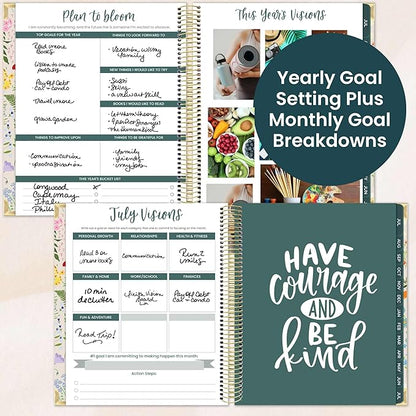 bloom daily planners 2026-2027 Hardcover Academic Year Goal & Vision Planner (July 2026 - July 2027) - 13 Months Agenda - Monthly & Weekly Calendar Organizer - 7.5" x 9" - Garden Party, Beige