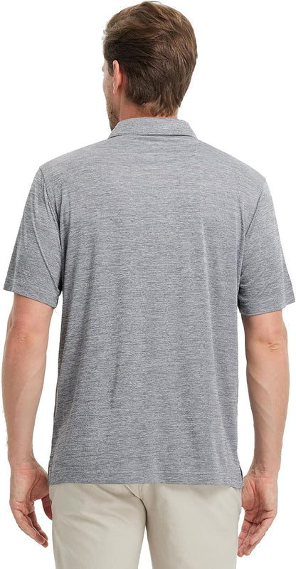 M MAELREG Golf Shirts for Men Short Sleeve Dry Fit Casual Striped Performance Moisture Wicking Collared Mens Polo Shirts