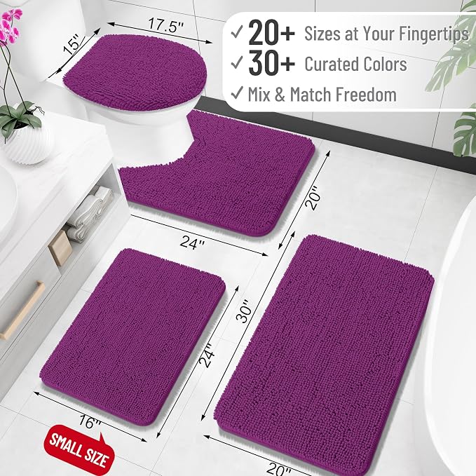 OLANLY Large Bathroom Rugs 45x27, Extra Soft Absorbent Chenille Bath Rugs, Rubber Backing Quick Dry, Machine Washable Bath Mats for Bathroom Floor, Tub and Shower, Home Decor Accessories, Purple