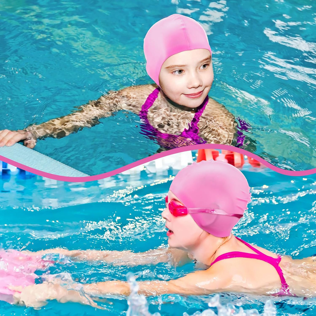 Syhood 6 Pieces Unisex Adult Silicone Swim Cap Waterproof Swimming Hat Non Slip Pool Hat Elastic Silicone Cap for Long and Short Hair