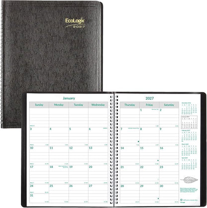 Brownline® 2027 EcoLogix® Monthly Planner, 14 Months, December 2026 to January 2028, Twin-Wire Binding, 11" x 8.5", Black (CB435W.BLK)