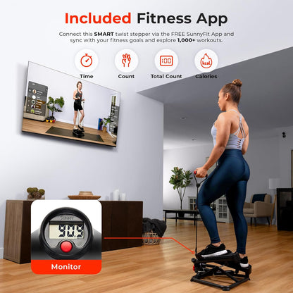 Sunny Health & Fitness Mini Steppers for Exercise at Home, Stair Step Workout Machine, Full Body Cardio Equipment, with Optional Free SunnyFit App Connection and Resistance Band