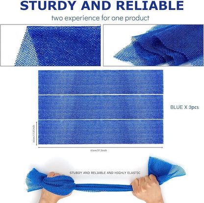 UJFQBH 3 Pieces African Bath Sponge African Net Long Net Bath Sponge Exfoliating Shower Body Scrubber Back Scrubber Skin Smoother,Great for Daily Use (Blue)