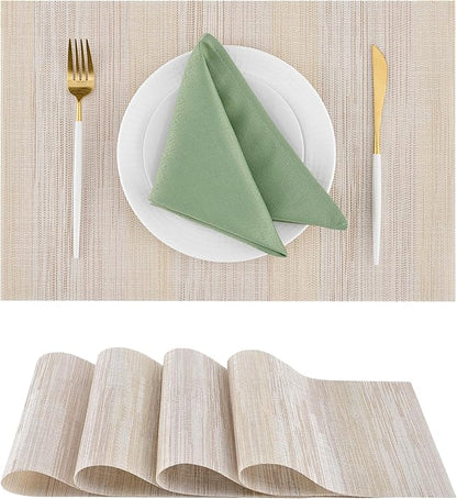 Leetaltree Lightsteel Beige with Yellow Placemats Set of 4 - Heat Resistant Non-Slip Place mats for Dining Table, Washable Durable PVC Vinyl Woven Table Mats (Lightsteel Beige, 4)
