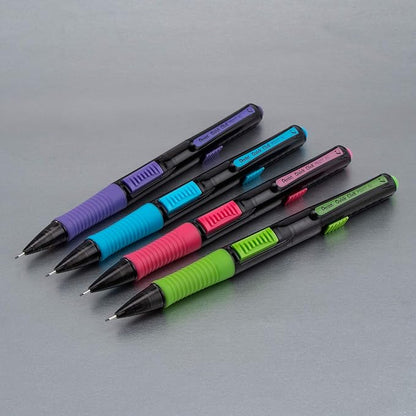 Pentel Quick Click Pop Mechanical Pencil, (0.7mm) Medium 2B Lead, Black Barrel W/Violet Trim Box of 12 (PD217AV)
