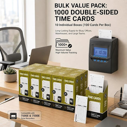 1000 Time Cards Compatible with Lathem 7000E and 7500E Time Clocks