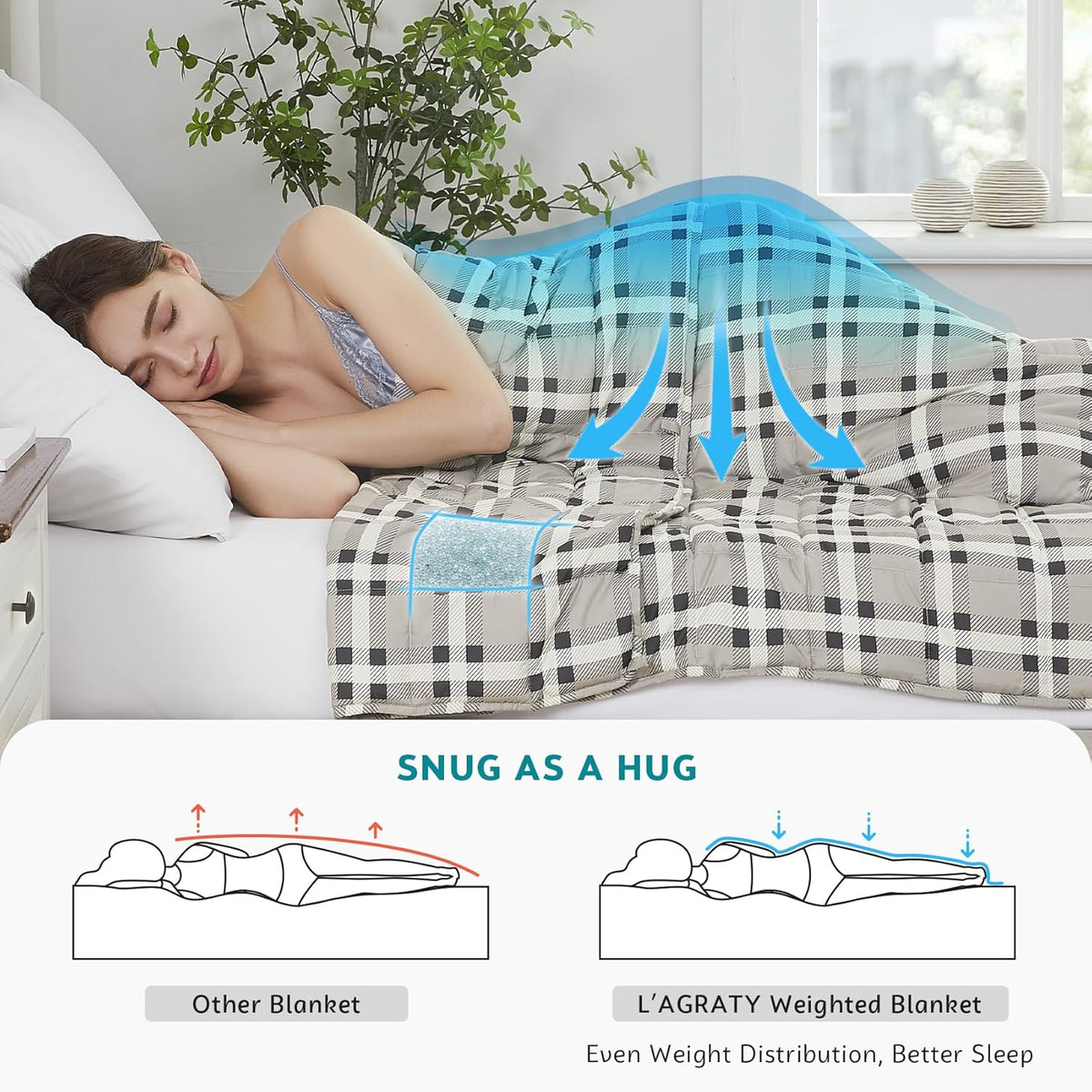 L'AGRATY Weighted Blanket - 60"x80" 20lbs Cooling Breathable Heavy Blanket Microfiber Material with Glass Beads for Adult All-Season Summer Fall Winter Soft Thick Comfort