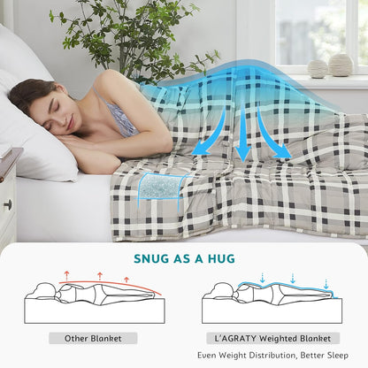 L'AGRATY Weighted Blanket - 60"x80" 20lbs Cooling Breathable Heavy Blanket Microfiber Material with Glass Beads for Adult All-Season Summer Fall Winter Soft Thick Comfort