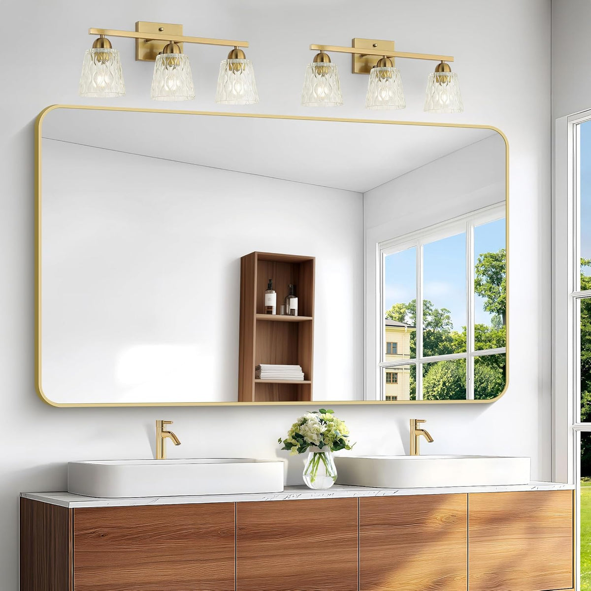 Gold Bathroom Mirror,60x36 inch Wall Mirror for Bathroom Wall Mounted,Round Rectangle Mirror for Bathroom Over Sink,Modern Frame for Home Decor Living Room,Bedroom Entryway,Horizontal/Vertical