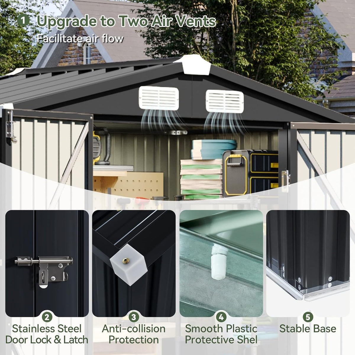 Aoxun 6x3.9 FT Shed with Base Metal Outdoor Storage Shed Garden Shed with Lockable Doors Tool Shed Bike Shed for Backyard, Patio, Poolside (Black)