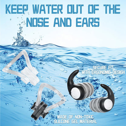 Swimming Nose Clip Ear Plugs - 9 Packs Silicone Swim Nose Plugs with Earplugs for Adult,Waterproof Pool Nose Plug for Diving Surfing and Other Water Sports with Storage Box,Multi-Color
