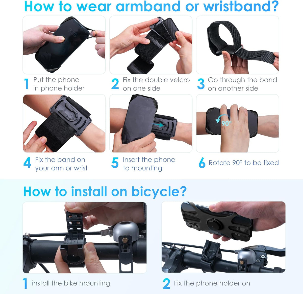 Cikyner Running Armband, 3 in 1 Running Phone Holder Sports Armband Bicycle Phone Holder 360° Rotatable & Detachable Running Phone Armband for 4.5-7'' iPhone Huawei for Gym Running Hiking